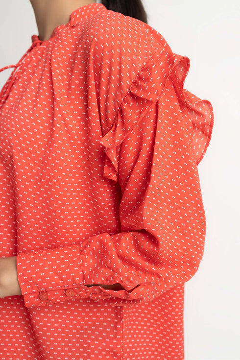 Dotted Red Georgette Top